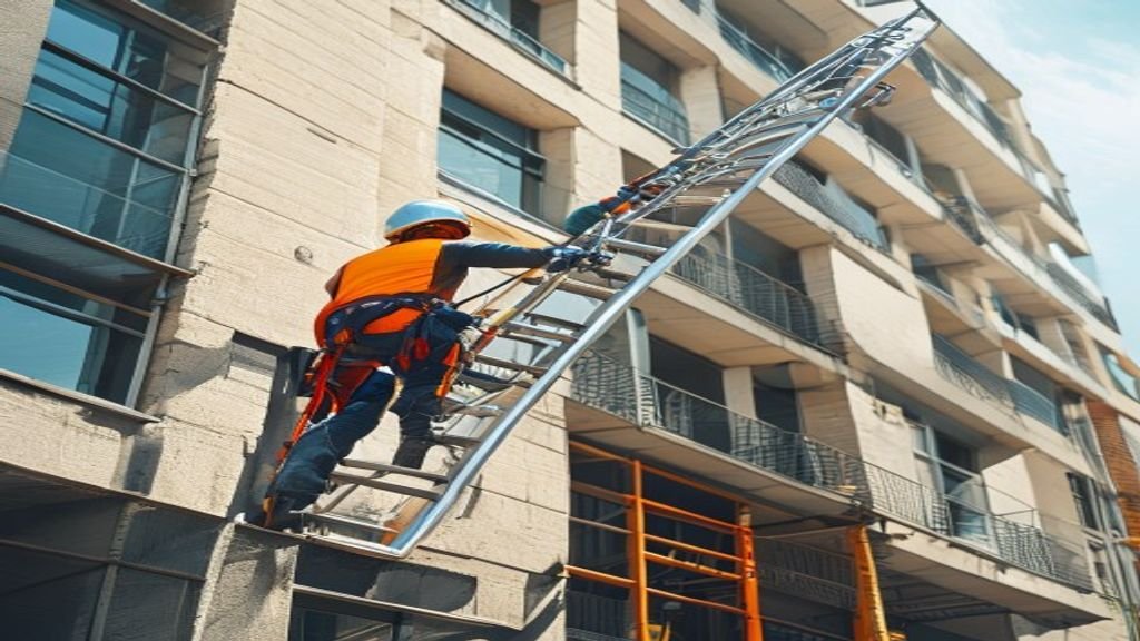 Tangga teleskopik Dalton 7 meter, baja ringan dengan sistem penguncian cepat untuk pekerjaan ketinggian.