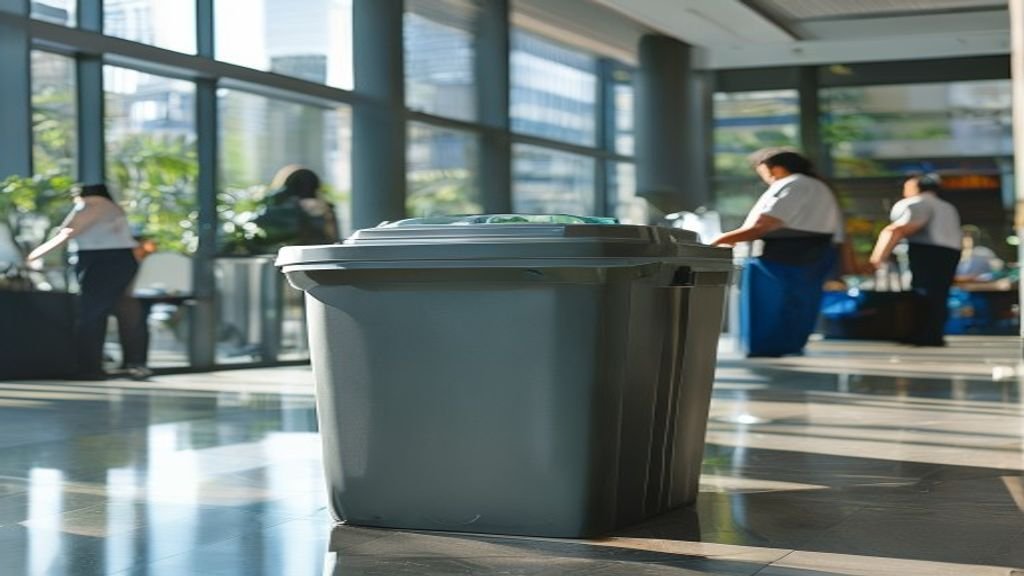 Tempat sampah HDPE berwarna biru di jalan Jakarta, tahan lama dan ramah lingkungan