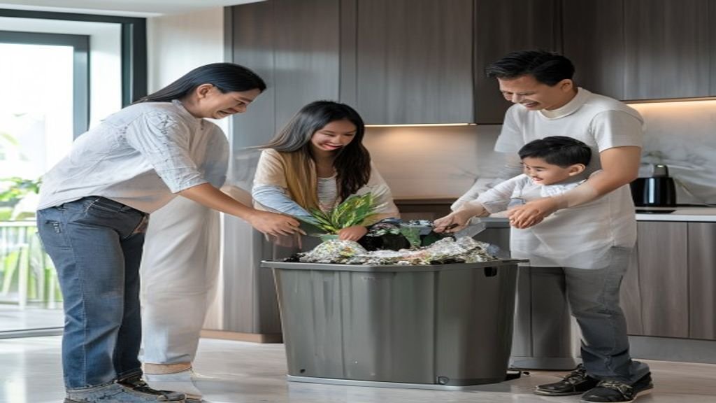 Tempat sampah HDPE original berwarna biru dengan tutup rapat, ideal untuk mengelola sampah rumah tangga.